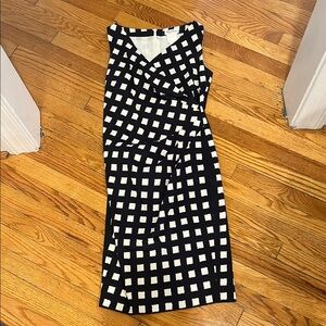 MaxMara Navy and White Geometric Ruched Midi Dress